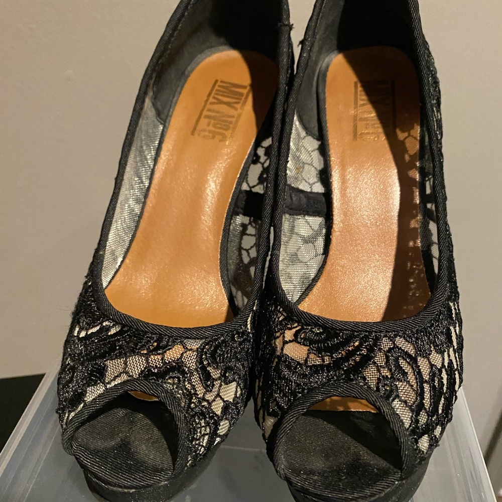 Black lace stiletto heels
